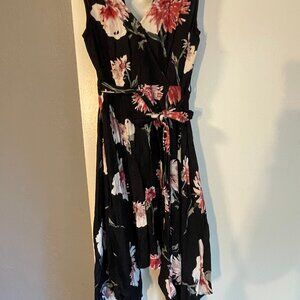 Band of Gypsies Black Dress with Pink Flowers and Handkerchief Hem